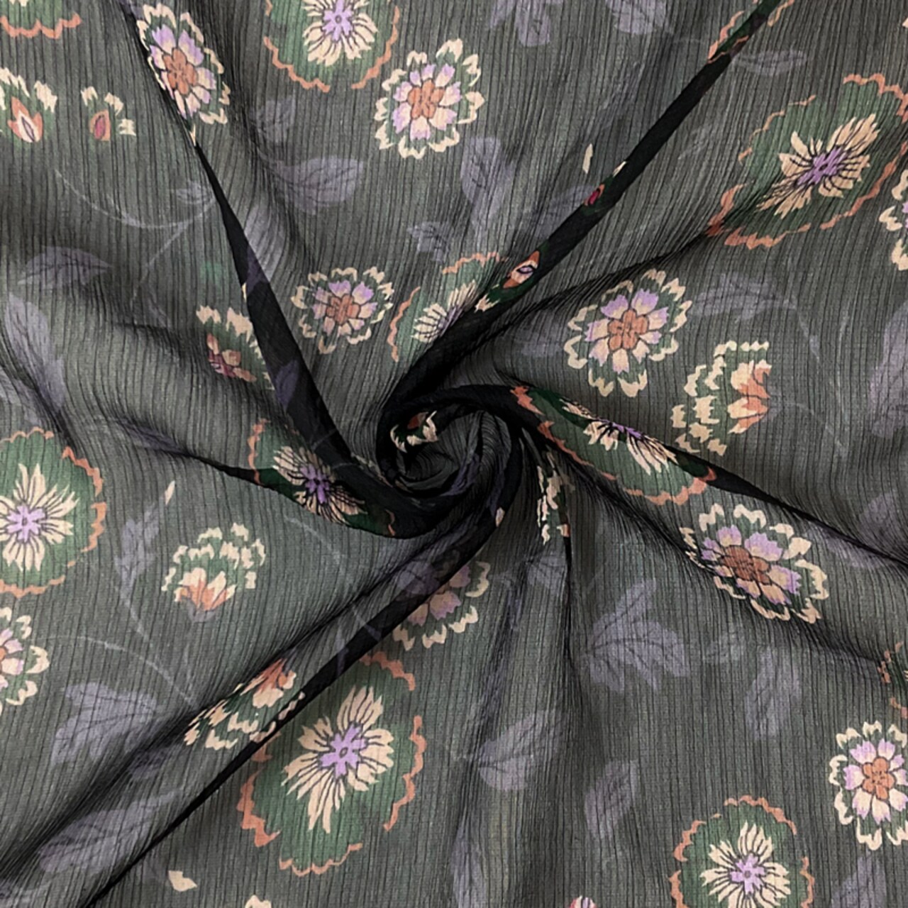 Black-Purple-Multi Poly Floral Printed Yoryu Chiffon Woven Fabric By the Yard